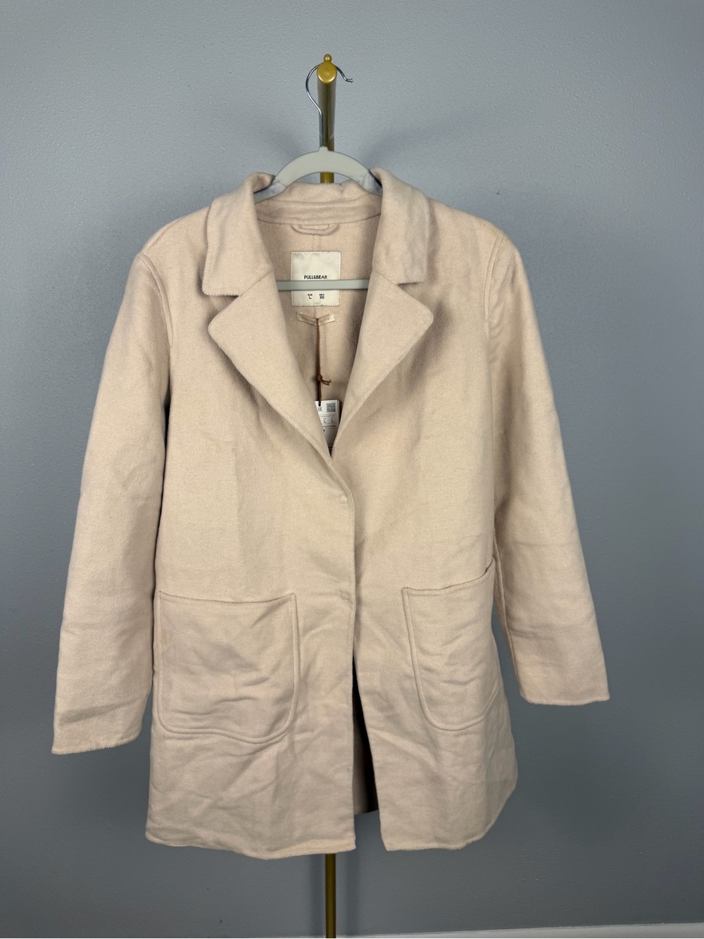 Pull&Bear Wool Blend Beige Longline Coat Jacket Size L NWT